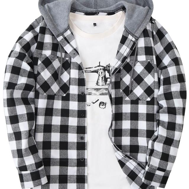 TEMU Men's Fashion Hooded Flannel Hoodie Plaid Sweatshirt