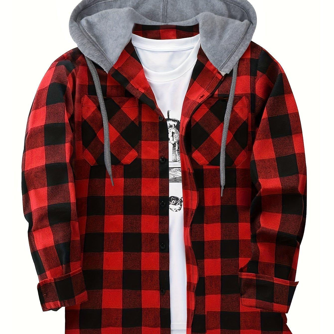 TEMU Men's Fashion Hooded Flannel Hoodie Sweatshirt