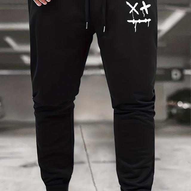 TEMU Sad Smile Graphic Herren-Hose, Schnell Trocknend, Freizeithose, Kordelzug, Übergröße, Lockere Passform, Sportliche Trainingshose, Hose Mit Taschen Für Alle Jahreszeiten
