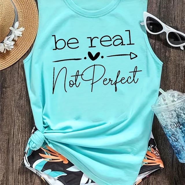 TEMU Sei echt Brief Druck Tank Top, lässiges Rundhalsausschnitt ärmelloses Tank Top, Damenbekleidung