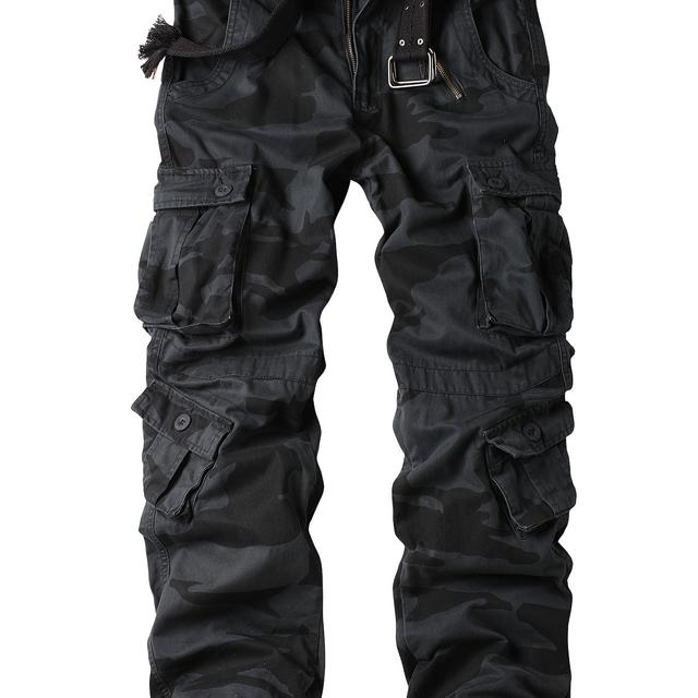 TEMU AKNAVY Camouflage Cargo Broek met 8 Zakken, Zakken, Zwarte Camo Heren Lange Broek voor Buitensporten, Losvallende Werkbroek, Casual Stijl