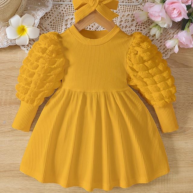 TEMU Long-sleeved Dress With Popcorn Design For Baby Girls