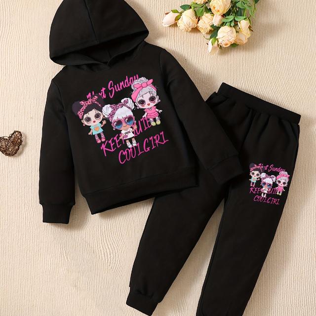 TEMU Mädchen Langarm-Frühling/Herbst Zweiteiler, Modischer Trendiger Cartoon-Tanz Kapuzenpullover mit Stretch für Kleine Mädchen, Perfekt für Draußen