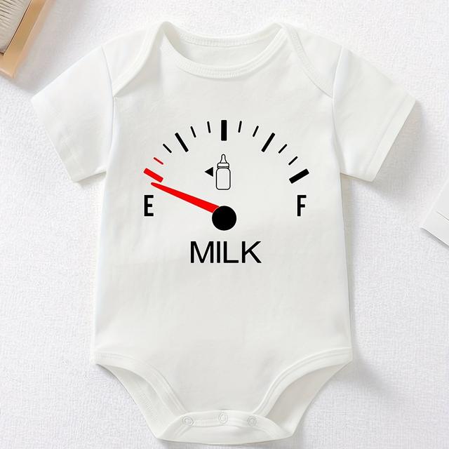 TEMU Baby Clothing Casual Cute Versatile Boys' Clothing Girls' Milk Countdown Print Romper 0-12m Baby Triangle Jumpsuit White Short Sleeve T-shirt Clothes, Outdoor