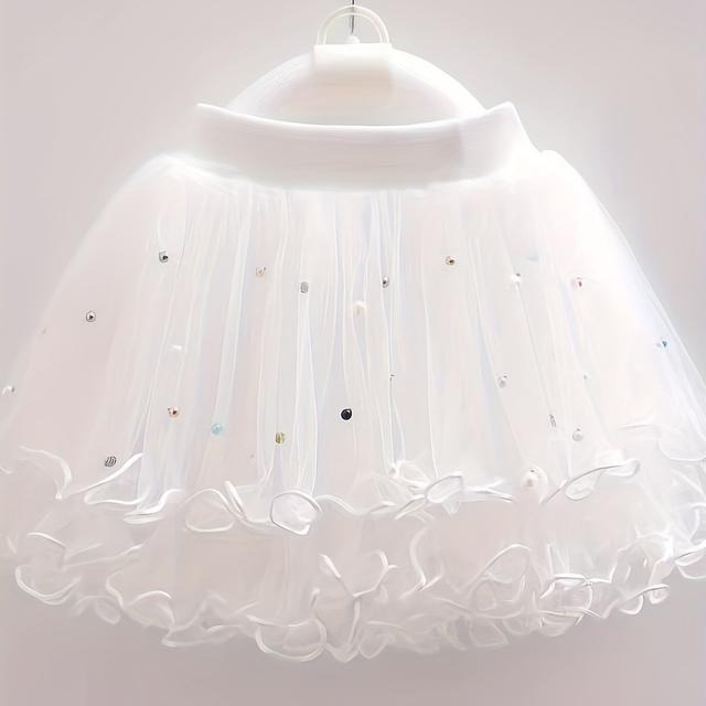 TEMU تنورة توتو للفتيات المراهقات، تصميم كوري مزين بالزهور مع لؤلؤ ، تنورة رولر للفصول، 100% بوليستر، تمتد قليلاً، تصميم بلون صلب، منسوج، مقاس H