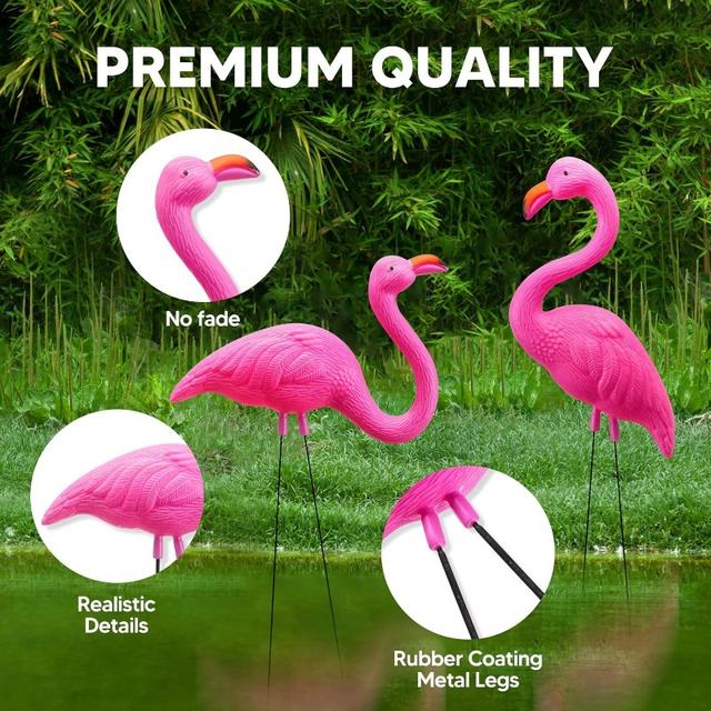 TEMU Joyin 10 Pack Small Yard Flamingos Ornament Stakes, Mini Yard Decorations, Mini Lawn Plastic Flamingo Statue With Rubber Coating Metal Legs For Outdoor, Garden, Luau Party Gift (3-10in)