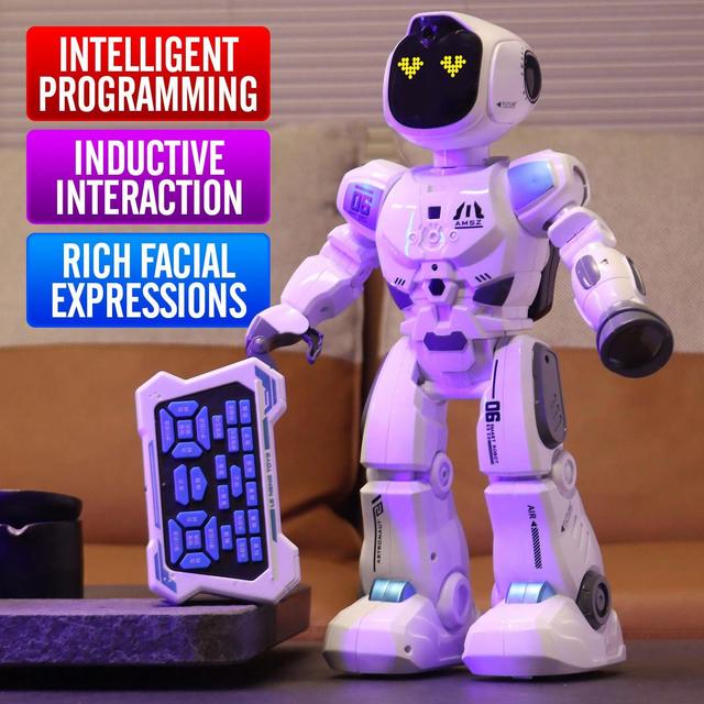 TEMU Large Emo Rc Robot Toys For Kids 5-7, Sensing Programmable Interactive Remote Control Robots For 8-12 With Led For Boys 4-9 Years Old Birthday Gifts