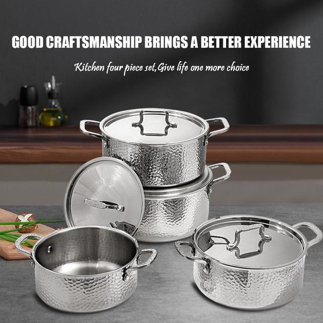 TEMU 4pcs Stainless Steel Pot Set (3qt/4qt/5qt/7qt), Nonstick Kitchen Cookware With Lids, Hand- Design, Stay-cool Handles, Compatible With Gas, Electric, Induction Stoves For Braising, , Roasting