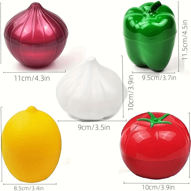 TEMU Set Of 5 And Vegetable Storage Containers - Reusable, Moisture-proof Airtight Containers For Lemons, Avocados, Tomatoes, Onions And Garlic - Fridge And Freezer Organization