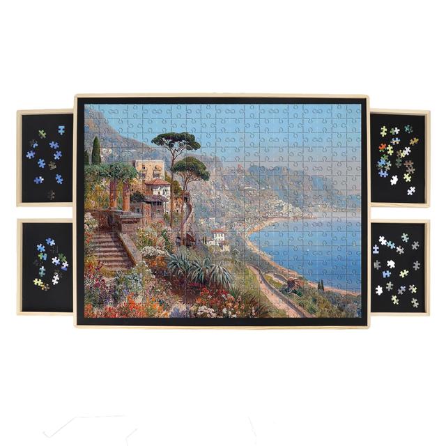 TEMU 1500 Piece Rotating Puzzle Board With Drawers And Cover, 28"x35"portable Wooden Puzzle Table For Adults Portable,lazy Spinning Puzzle Boards Birthday Gift For Mom(excluding Puzzles)