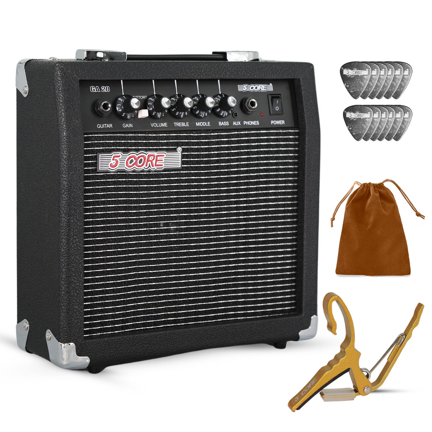 TEMU 5 Core Guitar Amp 20 Watt Electric Amplifier W Built In 6.5" Speaker Aux Headphone Jack Portable Mini Practice Amps W Treble Volume And Middle Black And White - Ga 20 Blk Nw