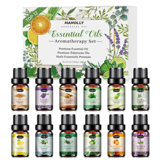 TEMU Essential Oils Set, Aromatherapy Essential Oil Kit For Diffuser, Humidifier (12 X 5ml) - , Lavender, , Eucalyptus, , Peppermint