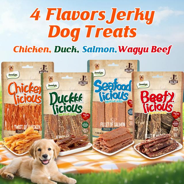 TEMU 4 Flavors Jerky Dog Training Treats, Chicken, Duck, Salmon & Wagyu Beef, , High Protein, , 4 X 70g