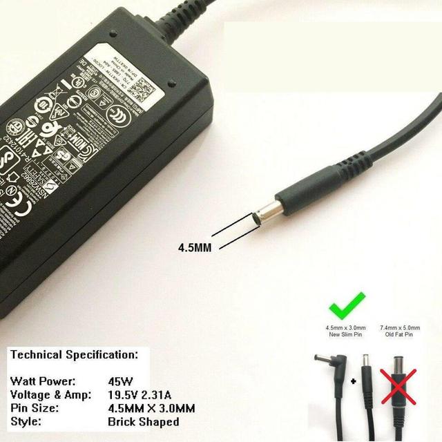 TEMU Cargador Adaptador Para Laptop Compatible Con Dell XPS 19.5v 2.31a 45w Punta 4.5*3.0mm 15-3000 MGJN9 LA65NS2-01 PA-1650-02D4 P29G