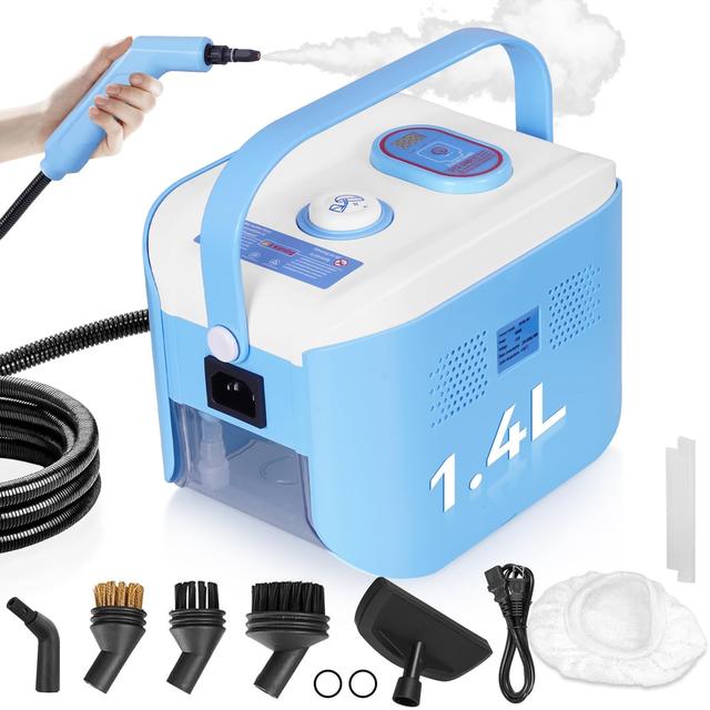 TEMU Limpadora de vapor de 2500W 1.4L, Limpadora de presión con 6 cepillos y gorra de chef, para limpieza de cocina, baño y muebles – garantía de 1 año