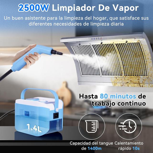 TEMU Limpiador a Vapor Profesional de 2500W – Generador Portátil con 6 Cepillos y Accesorios, Limpieza Profunda para Hogar, Cocina, Baño y Muebles, Garantía de 1 Año