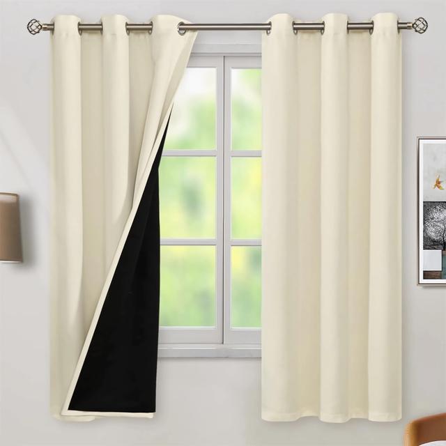 TEMU Cortinas Blackout para habitación, 100% Opacas para Recamara con Ojales, Cortinas Aislantes con Forro Negro para reducción de Ruido, 2 Paneles