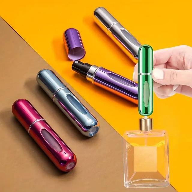 TEMU Botella de perfume rellenar de 5Ml con estuche de metal, colores surtidos enviados , fino, base rellenar