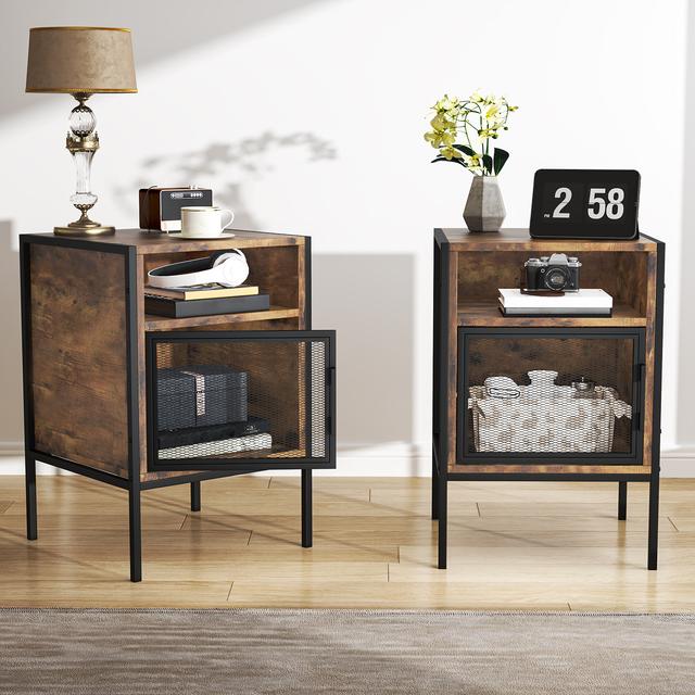 TEMU Mesa lateral industrial, mesita de noche, mesita de noche moderna con rejilla de hierro metálico para sala y dormitorio, vintage