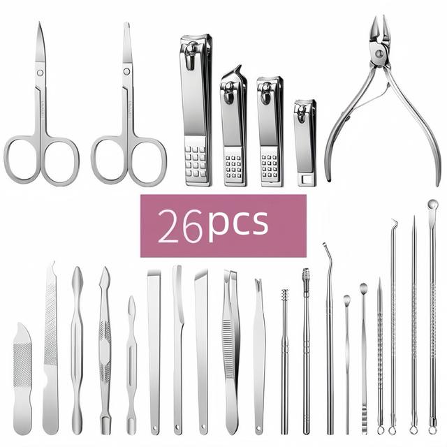 TEMU Set de manicura y pedicura de 30 piezas con cortaúñas, tijeras para cutículas, pinzas, lima de uñas y cuchillas cóncavas de acero inoxidable. Herramientas para el cuidado de manos, pies y rostro.