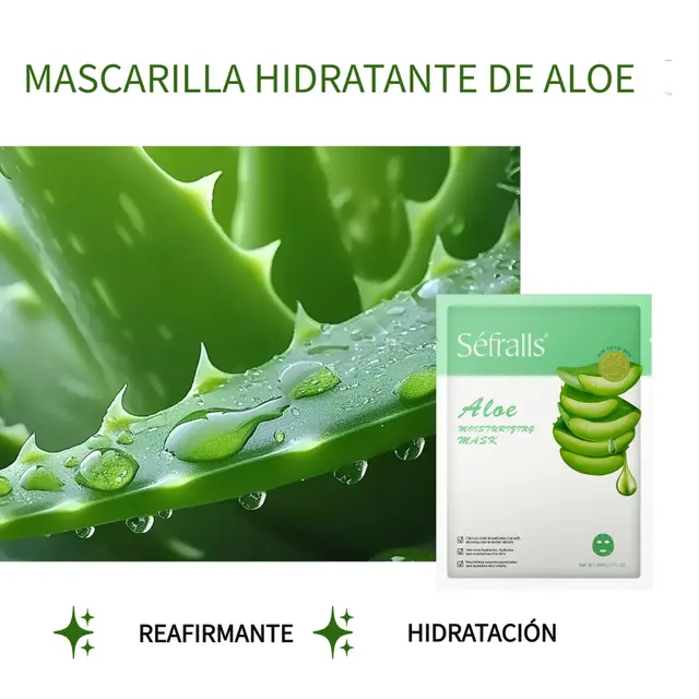 TEMU 2 /20 hojas Máscara Hidratante de Aloe Vera, con ácido hialurónico,Control de Aceite, Minimización de Poros, Hidratación y Nutrición, Cuidado Post-Sol, Iluminador Unisex