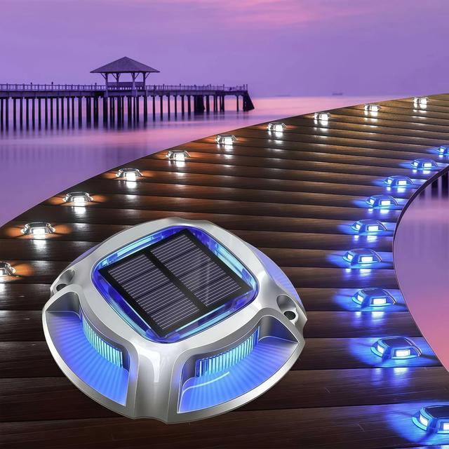 TEMU 4 Paquetes de Luces Solares para Exteriores, Luces LED de 2 Modos de Color (Azul y ) - Resistentes a la Presión, Encendido/Apagado Automático de a para Muelle, Escalones, Aceras, de Jardín, Patio