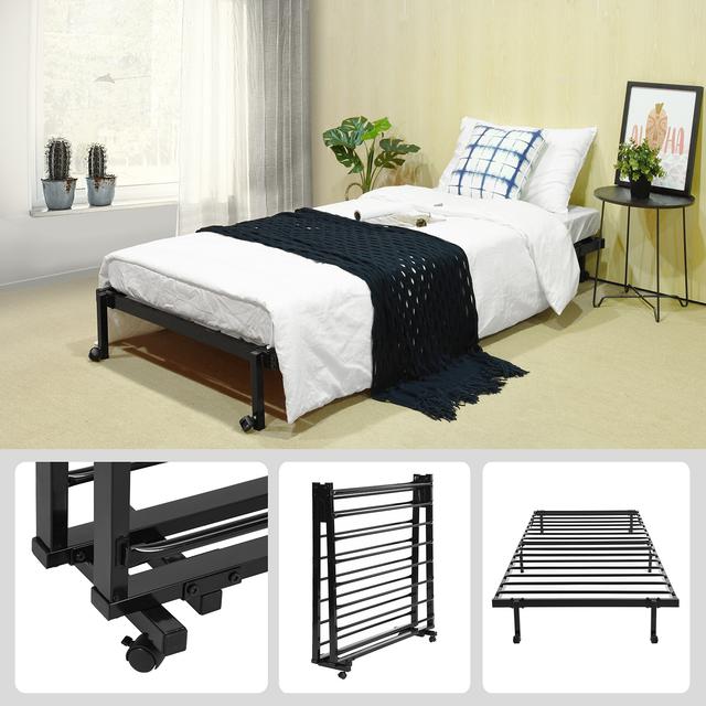 TEMU HOMEMAKE FURNITURE de Cama de Metal, Cama Individual Plegable, Somier Individual Base de Cama, No Necesita Somier, Almacenamiento, Negro