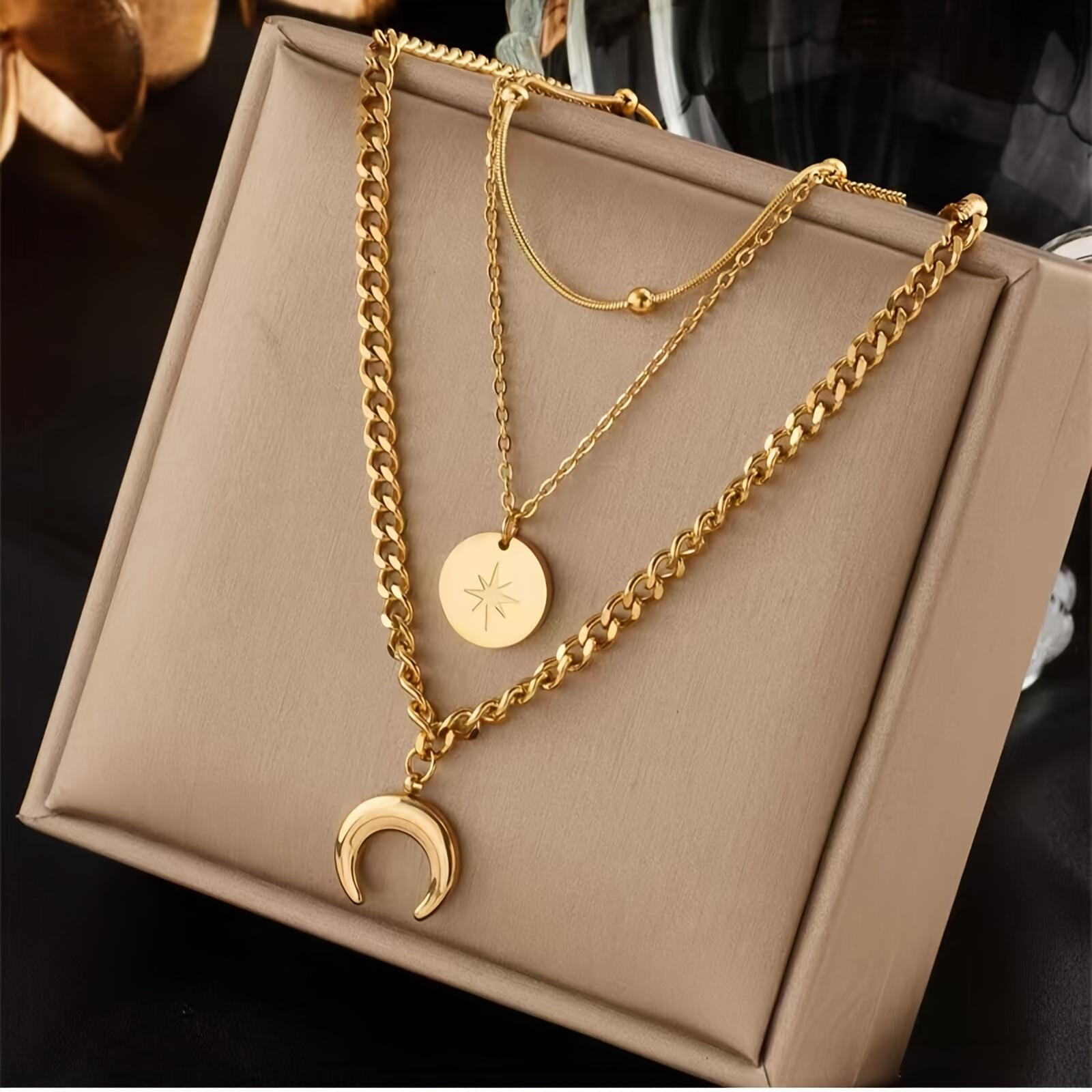 TEMU Joyería de Acero Inoxidable Diseño de Múltiples Capas Collar de Dama INS Tendencia Francesa Ocio Commutador Fiesta de la Fiesta de Vacaciones Regalos para Amigos y Regalos (Bolsa Opp)