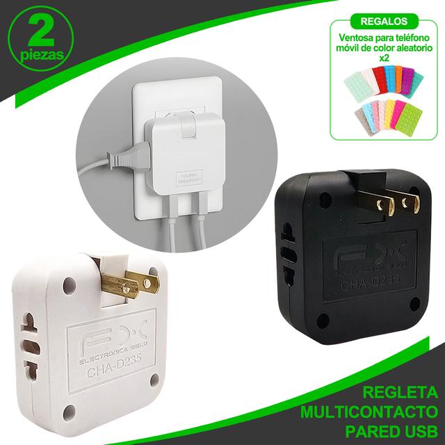 TEMU 2 piezas Regleta multicontacto Pared USB, Conector Multiple con 2 Salidas y 2 Puertos USB, multicontacto Enchufe Pared para hogar, para Viajes y Uso doméstico - Regalo ideal para Navidad