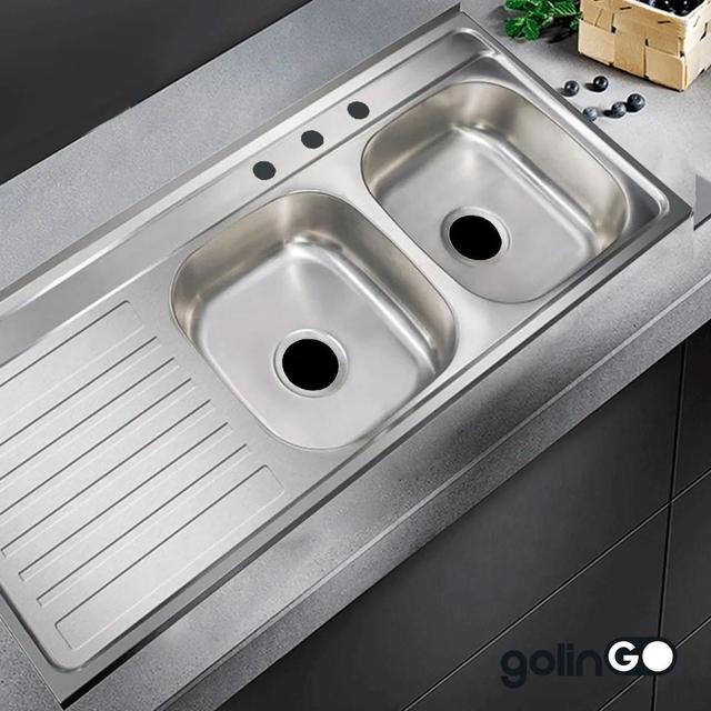 TEMU Fregadero integrado 120 * 50 * 15 cm, drenaje de doble , fregadero / izquierdo, fregadero de cocina, plata de acero