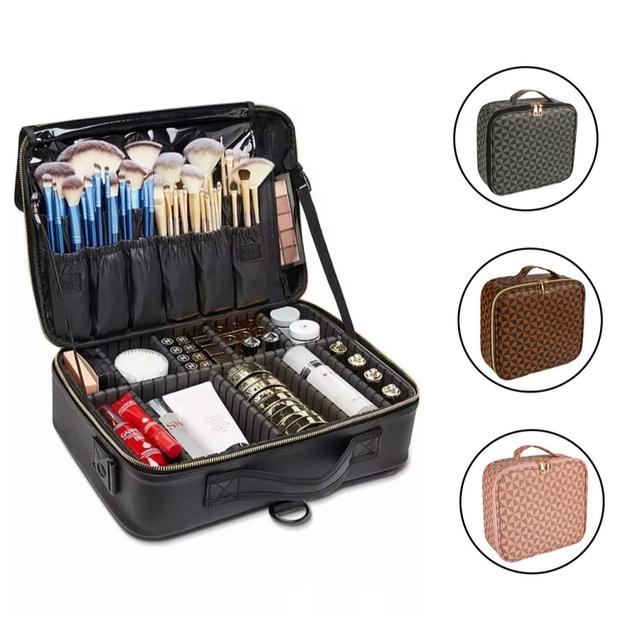 TEMU Bolsa de Maquillaje de Tela Oxford, Organizador Multifuncional, , Variedad , Cremallera , Diseño Portátil, Ideal para Viajes y Uso