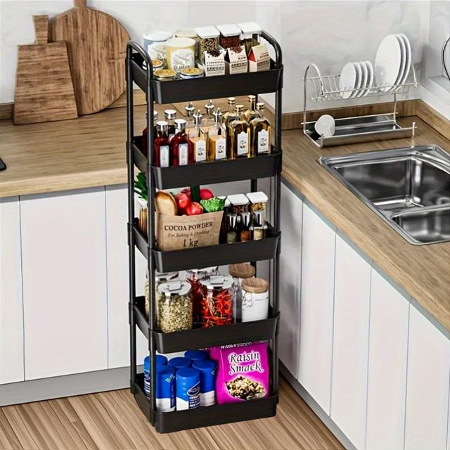 TEMU Unidad de estantería de 5 niveles, plástico, desmontable, con ruedas, unidad de estantería multi-nivel para estudio en casa, cocina, y baño - Plástico duradero, fácil de , negro