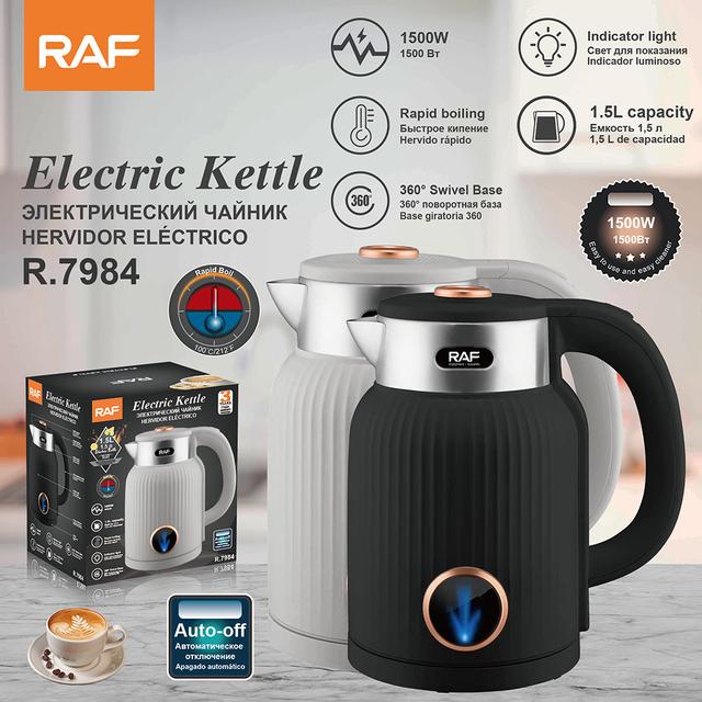 TEMU Cafetera Eléctrica RAF 1,5L 1500W | Hervorápido, Base Giratoria 360° | Apagado Automático, Indicador LED | Color Aleatorio (Gris/Negro)
