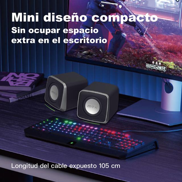 TEMU 3W*2piezas Altavoces para Computadora de Escritorio o Portátil, USB C/USB, Sonido , Bajo , Volumen, Control Directo, y , Negro-Plateado