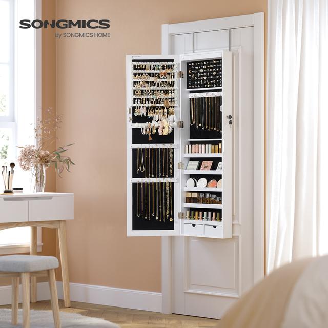 TEMU Espejo de joyería LED, 120 cm de con cerradura, gabinete de joyería en pared o puerta, 10 x 37 x 120 cm, verde