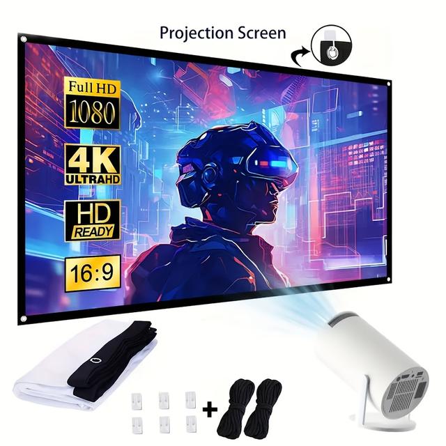 TEMU Pantalla de proyección de de 100 pulgadas - Relación de aspecto 16:9, anti-arrugas, portátil y plegable, adecuada para home theaters y uso .