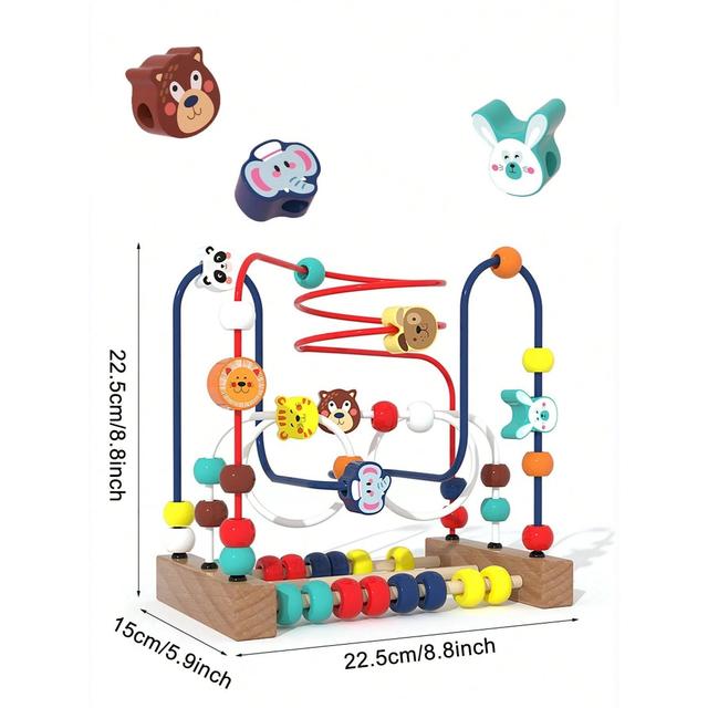 TEMU Juguete de de Cuentas de Madera para Bebés y Niños Pequeños – Diseño de Frutas y Animales, Juguete Educativo de Tres Niveles para Niños