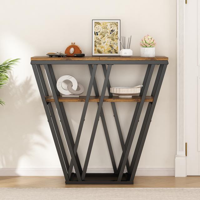 TEMU Mesa de Consola, Mesa de Entrada con 2 Estantes, Gabinete, para , Pasillo, Metal, Diseño Industrial, Negro