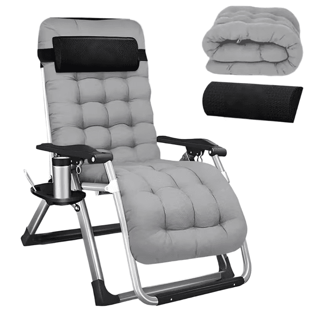 TEMU Silla Camastro Plegable 180cm Gris - Colchón Ajustable para Apartamento, Jardín, Camping y Oficina