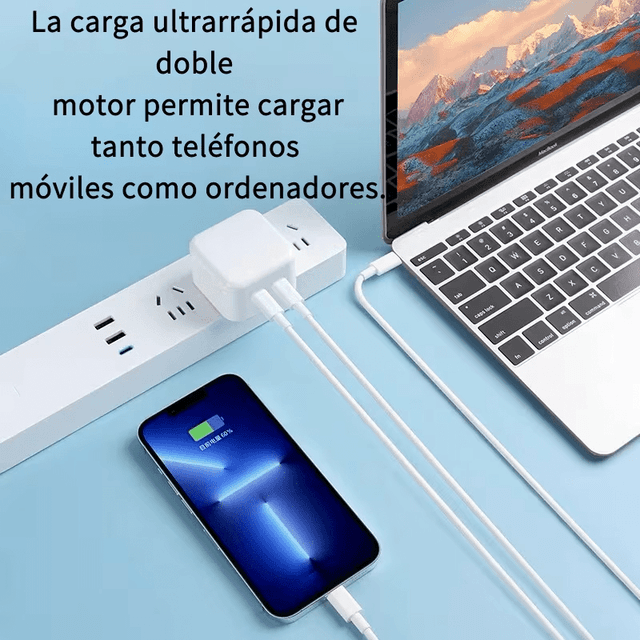TEMU Cargador dual PD con dos cables de datos, dos puertos USB-C y carga rápida de 30 .