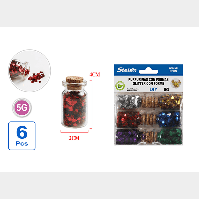 TEMU Set de 6 frascos de 5g/frasco múltiples colores envase de vidrio hermético para manualidades y scrapbooking