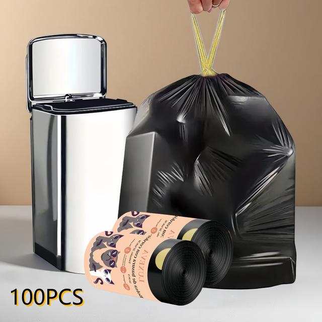 TEMU Bolsas de basura portátiles con cordón, paquete de 100, bolsas de basura negras gruesas, adecuadas para el hogar, la cocina, el baño y el salón, tamaño grande 50 * 60 cm
