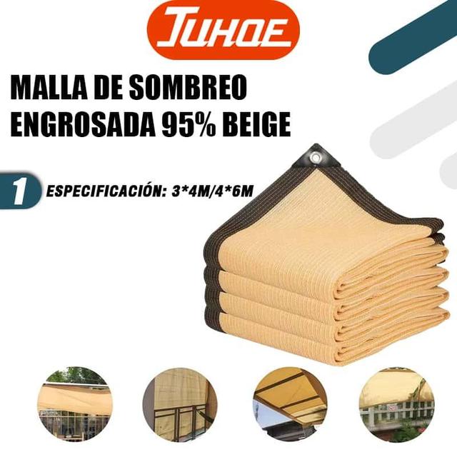 TEMU *4m/4m*6m 95% Beige Jardín Malla Espesa Fuerte. Malla parasol Envuelta casa patio coche planta de malla