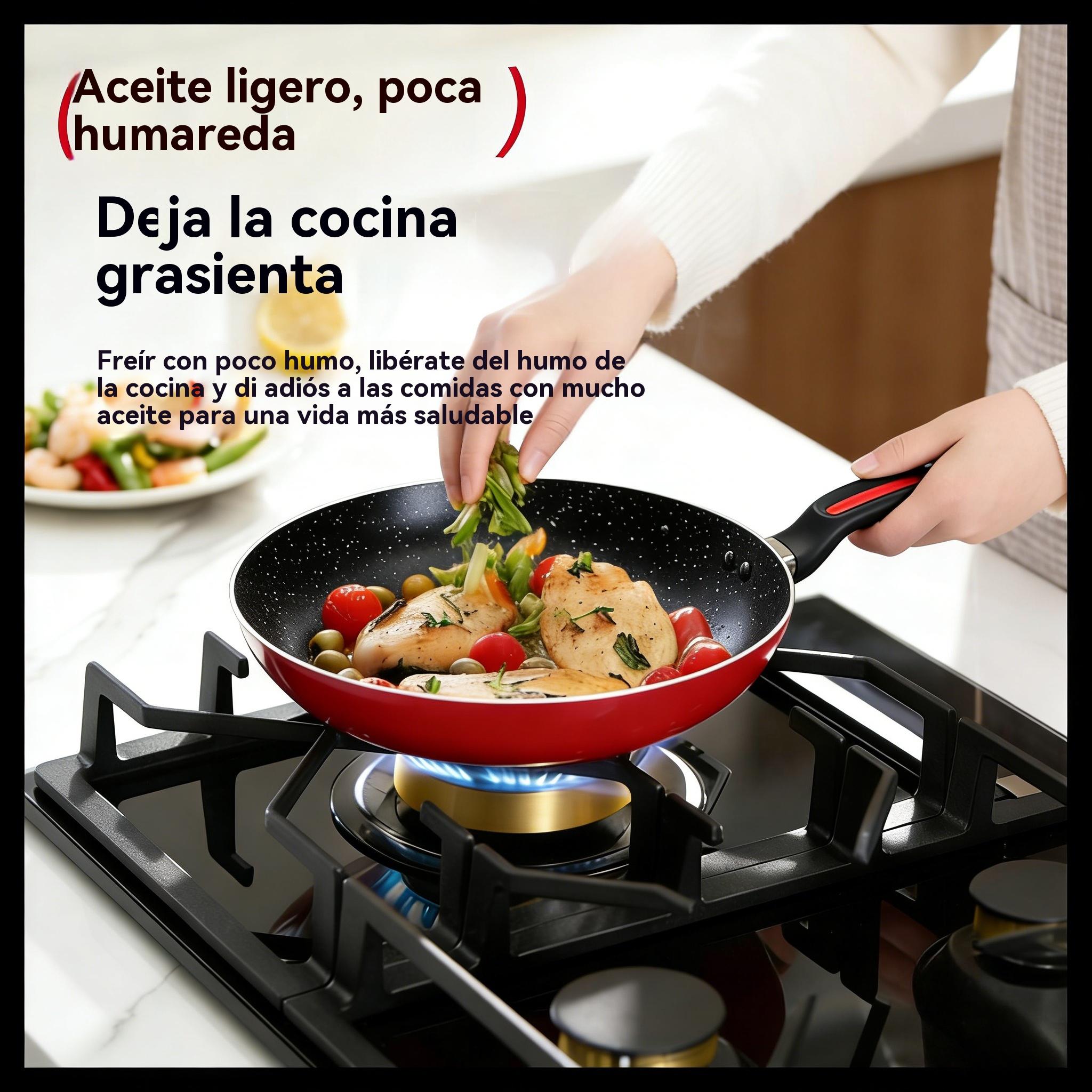 TEMU Sartén antiadherente de mármol con mango de rayas , sartén grande de 30 cm de diámetro, lavavajillas para limpiar, adecuado para uso doméstico