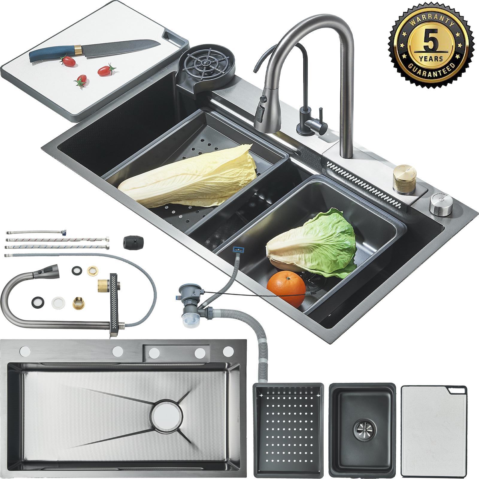 TEMU Fregadero de cocina Fregadero de cocina empotrable de acero inoxidable Juego de fregadero de cocina multifuncional 80*46cm Juego de fregadero