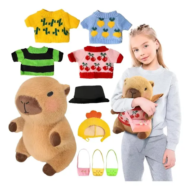 TEMU Peluche de Kapibara con 9 Ropa y Adiciones, 25.91 cm Lindo Peluche de Animal de Kapibara, Disfraces Adorable Oso de Peluche para Niñas/Niños ()