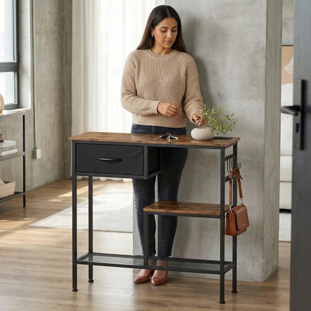 TEMU Mesa Consola con 4 Cajones, Estantería de 3 Niveles, Ideal para Entrada, Pasillo, Sofá, , Cocina (80CM)