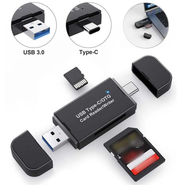 TEMU Lector de tarjetas USB 3.0 Tipo-C y adaptador OTG para tarjetas de memoria SD, Micro SD y TF.