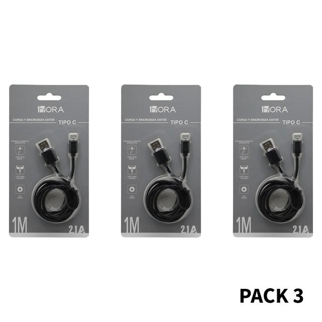 TEMU Paquete de 3 cables USB-C 2.1A de 1 hora, 1 metro, blister CAB184