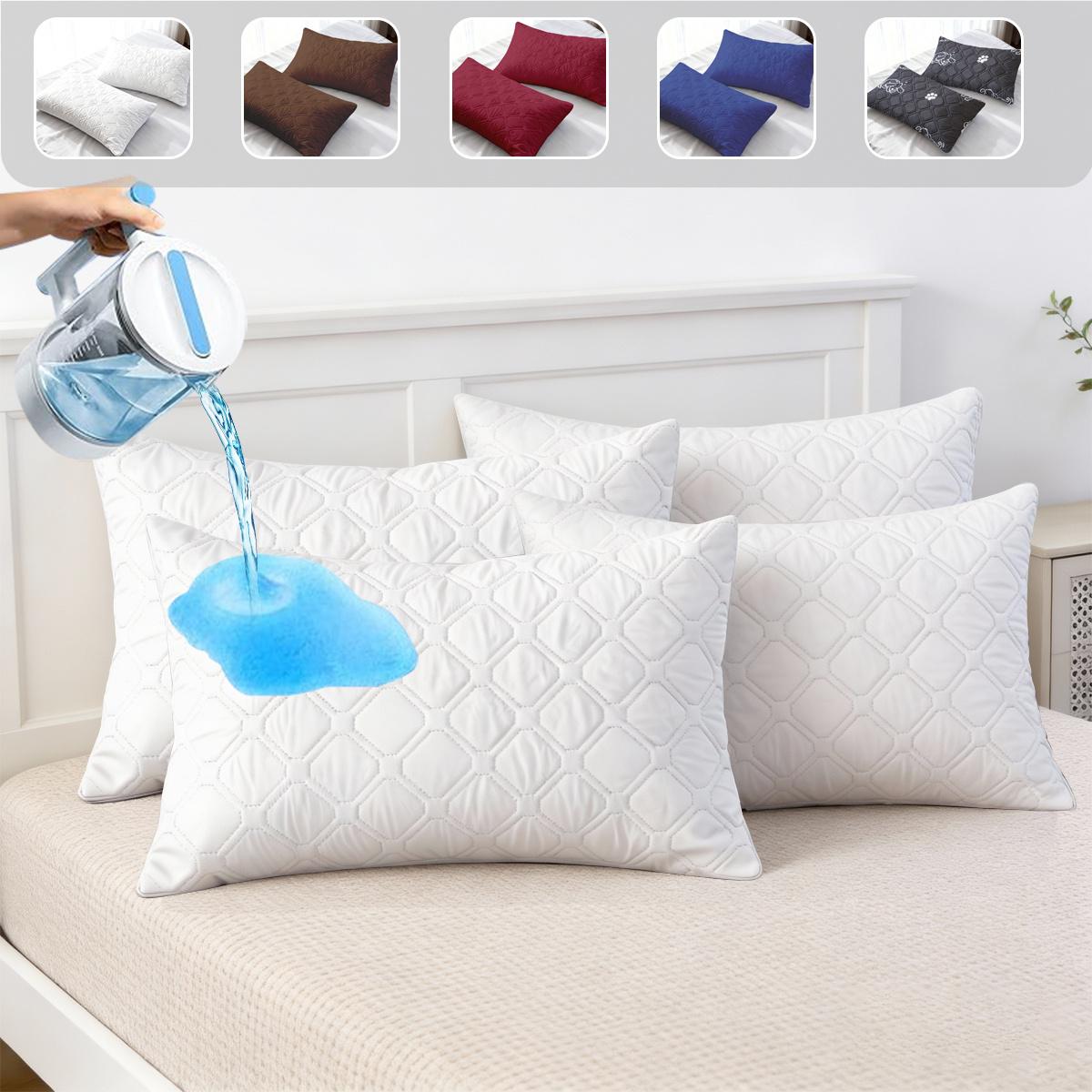 TEMU Juego de 4 fundas de almohada impermeables - Versión gruesa de fibra ultrafina y antiarrugas, fácil cuidado, color sólido, construcción duradera, ideal para uso y festivo